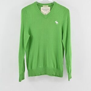 Abercrombie Fitch Mens Sweater Size M Muscle Green V Neck Preppy Y2k Cashmere